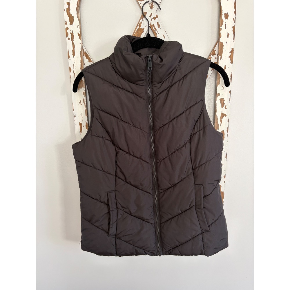 COLE HAAN Women Full Zip Chevron Quilted Puffer Vest Size XS Black